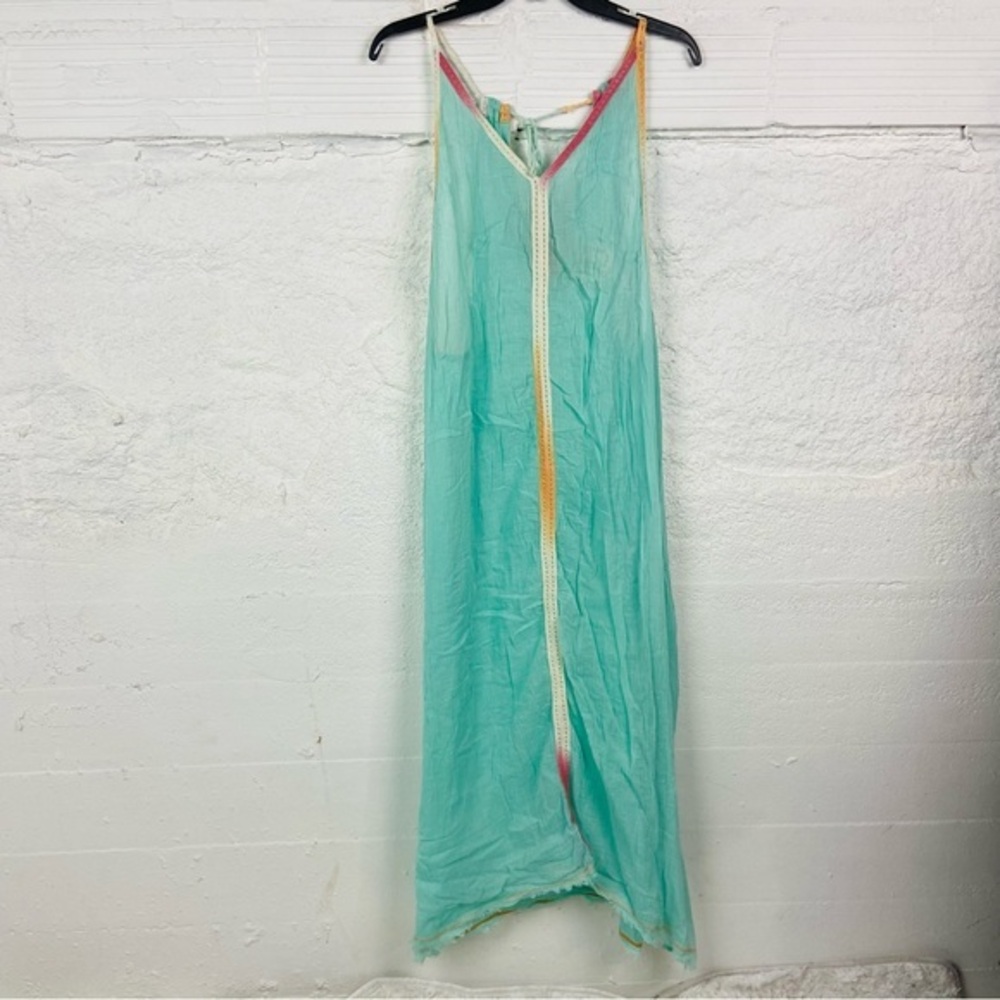 Z&L Sheer Aqua Sleeveless swimsuit cover up tassel Dress size small